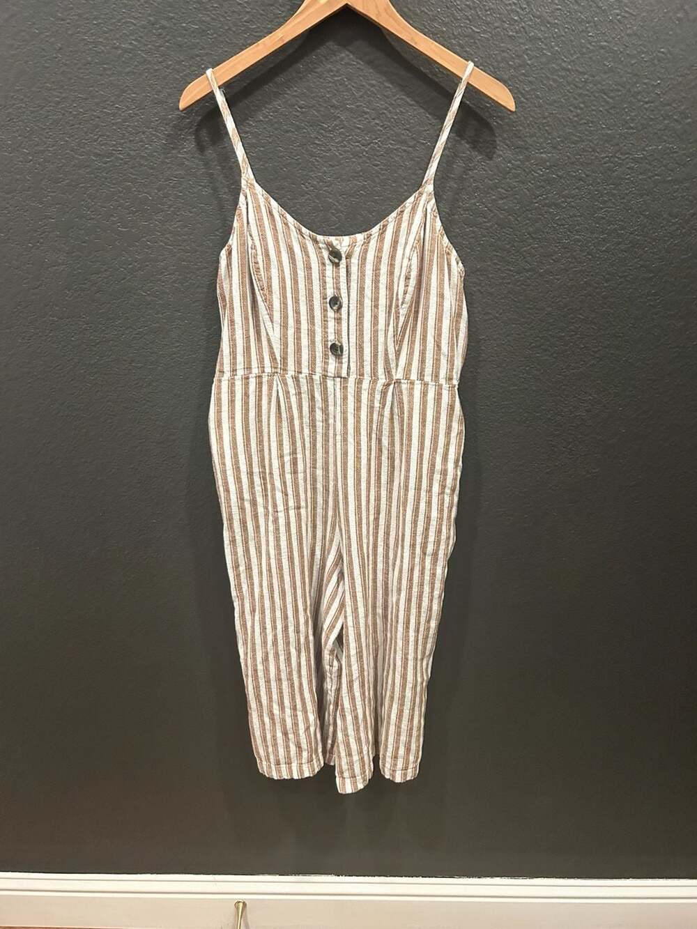 Universal Thread Striped Wide Leg Jumpsuit Brown White Button Front Fall Boho - Picture 4 of 7